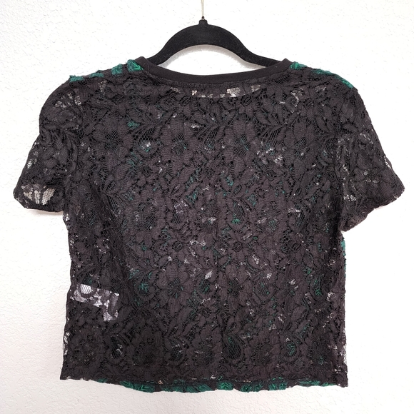Zara green black lace cropped top size X/S new - Picture 2 of 6